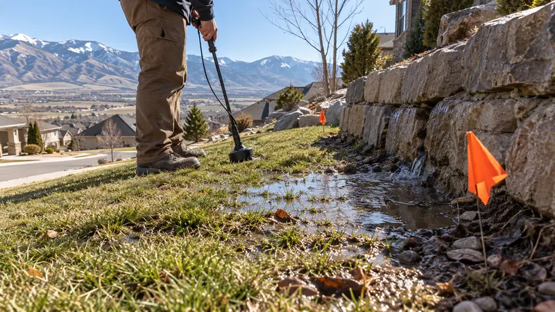 Water surfacing near a retaining wall before detection