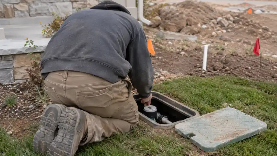 Tech reading a new irrigation meter during leak detection Quiet Valley Spanish Fork visit