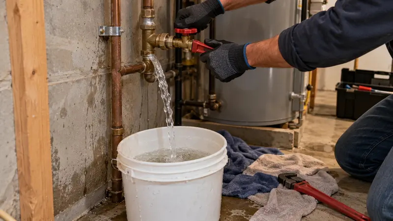 Active basement supply leak before emergency service