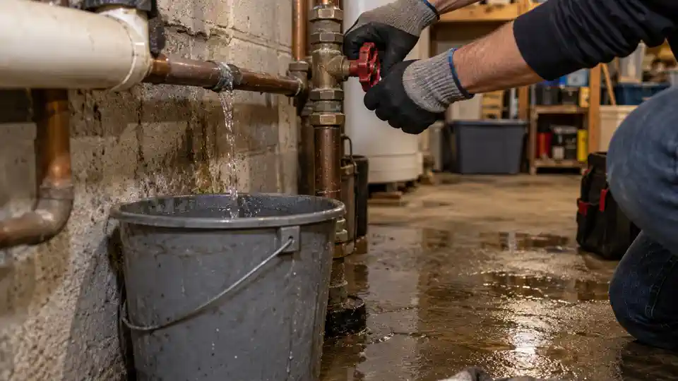 Tech shutting off a main valve during emergency leak detection Spanish Fork call