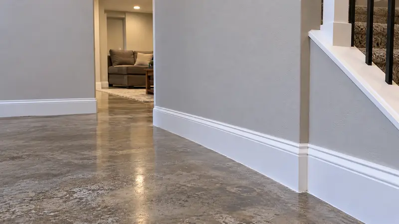 Dry basement wall after the concealed line was repaired