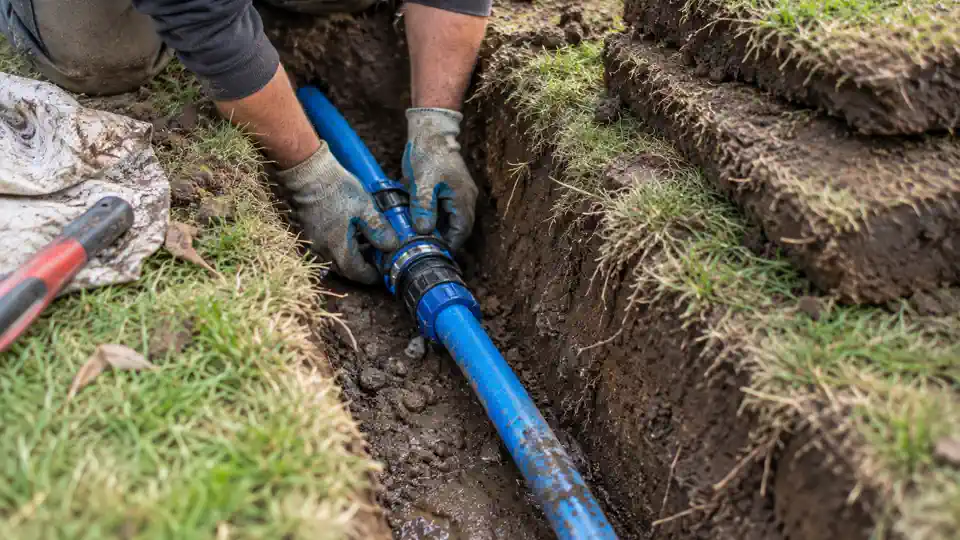 New service pipe in a small trench during water line repair Spanish Fork UT job