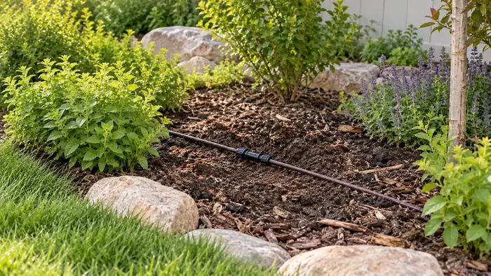 Repaired dry irrigation lateral in the same garden bed
