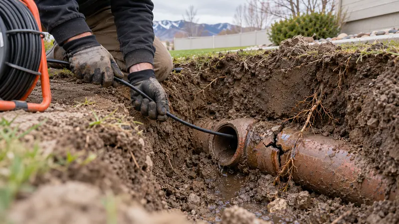 Cracked root-damaged sewer joint before repair