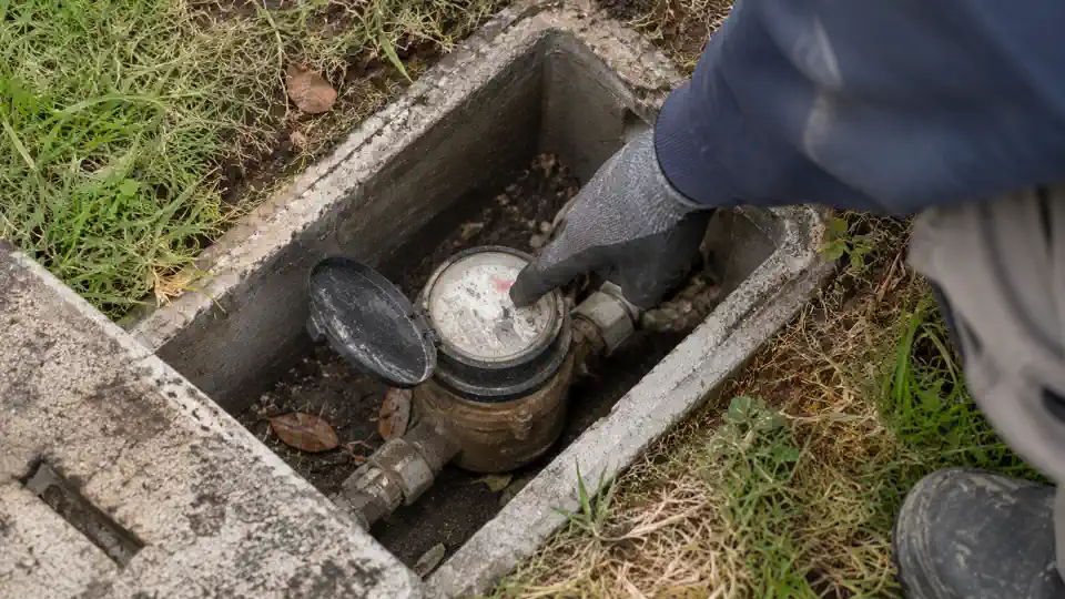 Tech reading a water meter during hidden leak detection Spanish Fork visit