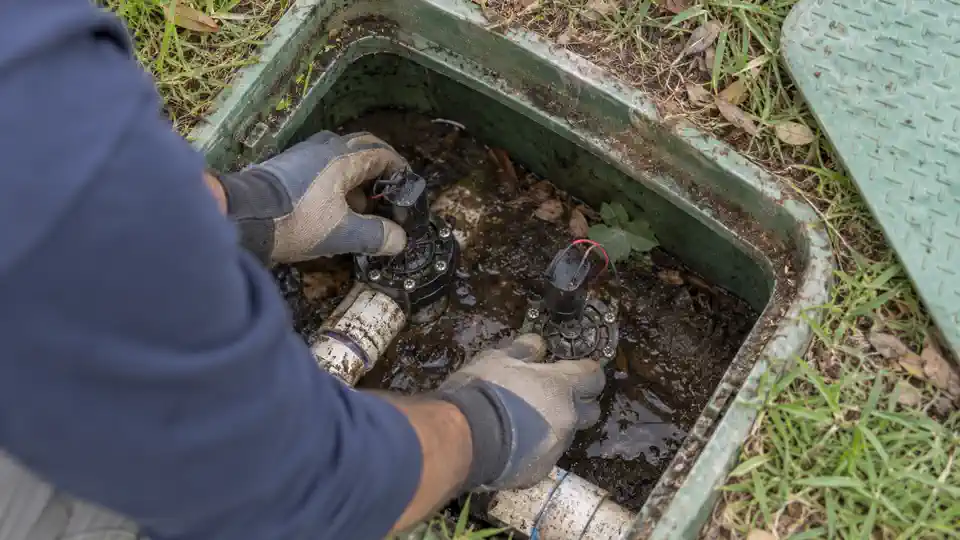 Green irrigation meter box opened for pressurized irrigation leak detection Spanish Fork test