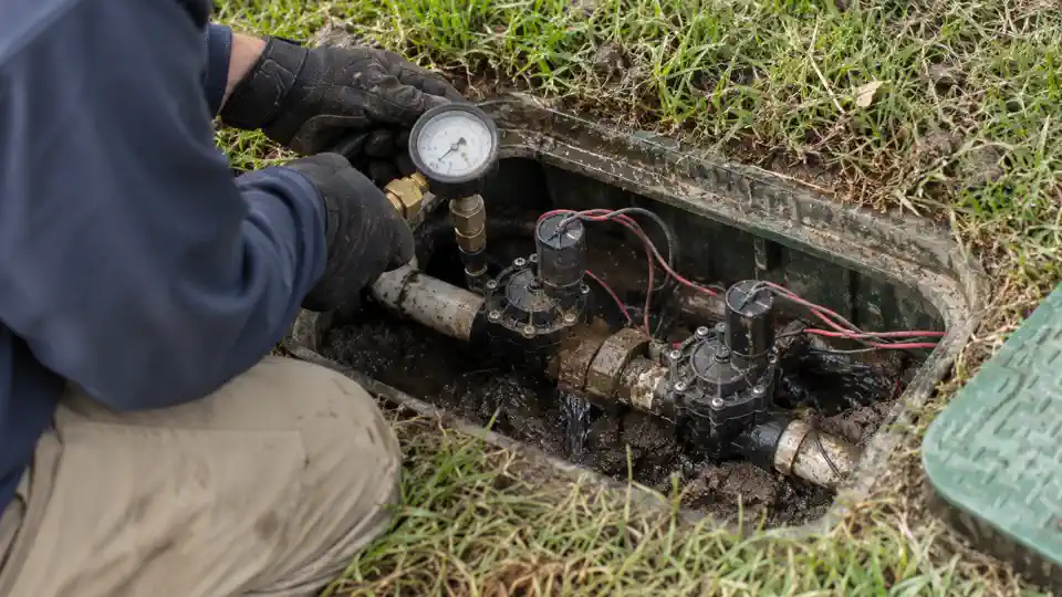 Open sprinkler valve box during sprinkler leak detection Spanish Fork visit